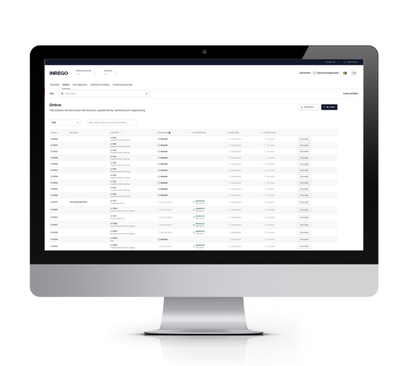 Datorskärm med Inregos cirkulära portal.